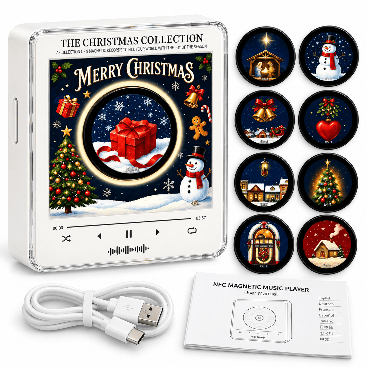 Christmas Magnetic Music Player with 9 NFC Mini Records, 256MB Custom ...