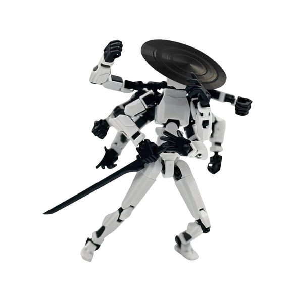 Christmas Magnetic Titan 3D Printed Action Figure Robot Desktop Decor Posable Mobile Doll with Interchangeable Hands for Collectors Creative Display Home office, White
