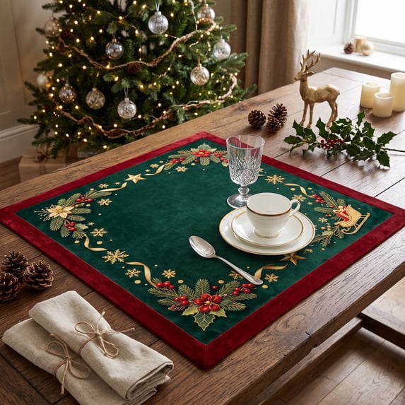 Christmas Mahjong Mat, 23.62 Inch Christmas Theme Square Table Cover, Non-slip Noise Reduction Base, for Poker Domino Board Game Mahjong Party Night Use(B)