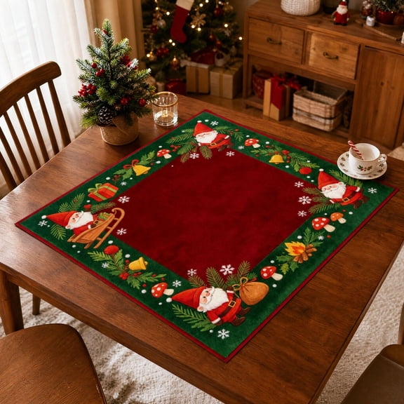 Christmas Mahjong Mat, 23.62 Inch Christmas Theme Square Table Cover, Non-slip Noise Reduction Base, for Poker Domino Board Game Mahjong Party Night Use(D)