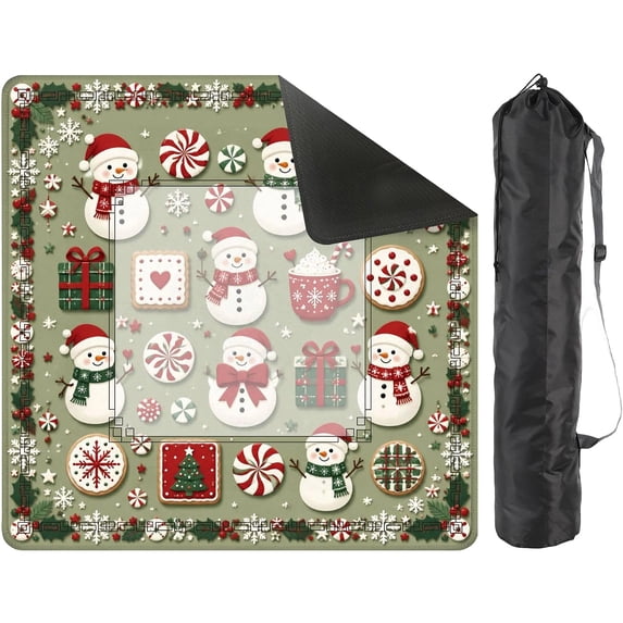 Christmas Mahjong Mat 31.5 x 31.5 Inch Waterproof Noise Reducing Cover with Carry Bag, Foldable Piece for Mahjong Travel Set, Smooth Mahjong Tablecloth for Indoor Use