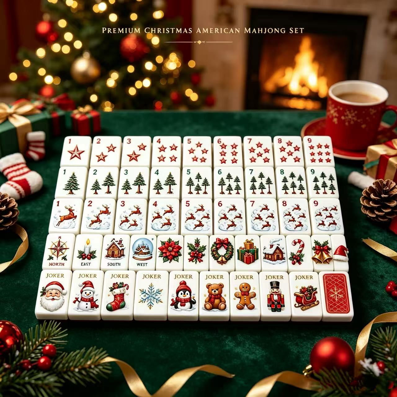 Christmas Mahjong Set, 160-Piece American Mahjong Tiles, Double-Layer ...