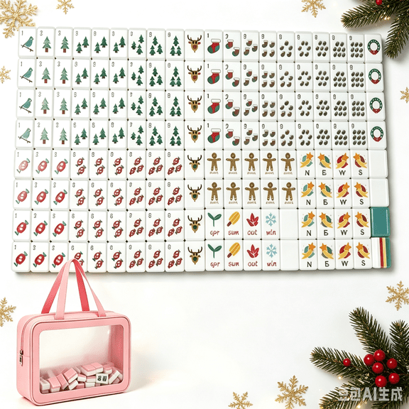 Christmas Mahjong Tiles, 160 Pcs American Mahjong Set(Blue)