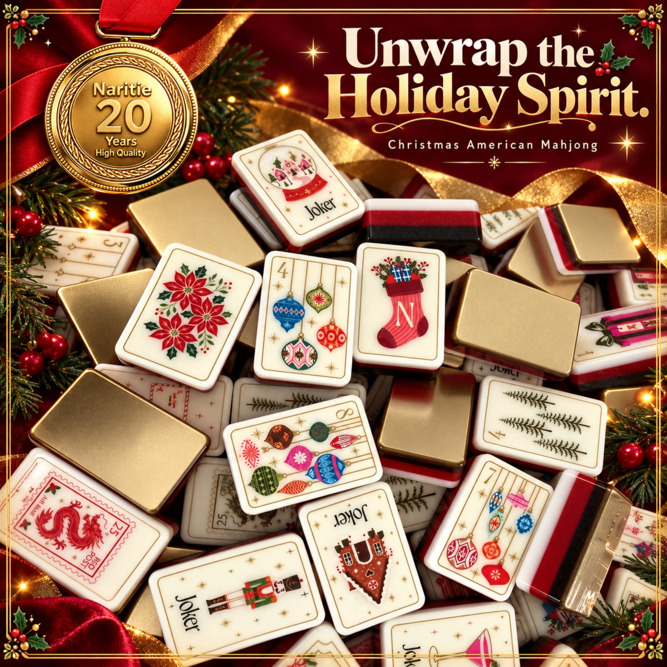 Christmas Mahjong Tiles, 160-Piece 4-Layer Acrylic American Mahjong Set ...