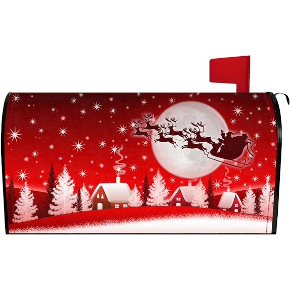 Christmas Mailbox Cover 21x18 Inch, Red Christmas Post Letter Box Covers, New Year Holiday Xmas Magnetic Waterproof Mail Wraps for Outdoor Yard Garden Standard Mailbox Decor