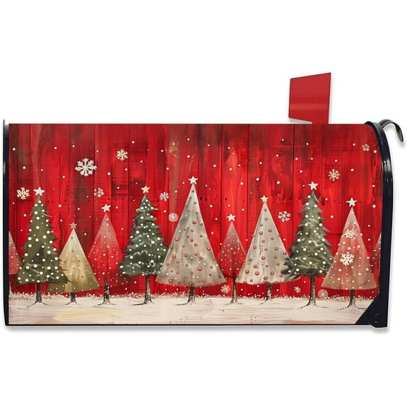 Christmas Mailbox Cover Magnetic Standard Size 21 X 18 Winter Christmas Tree Snowflake Waterproof Post Box Cover Wraps Garden Yard Decor for Outdoor