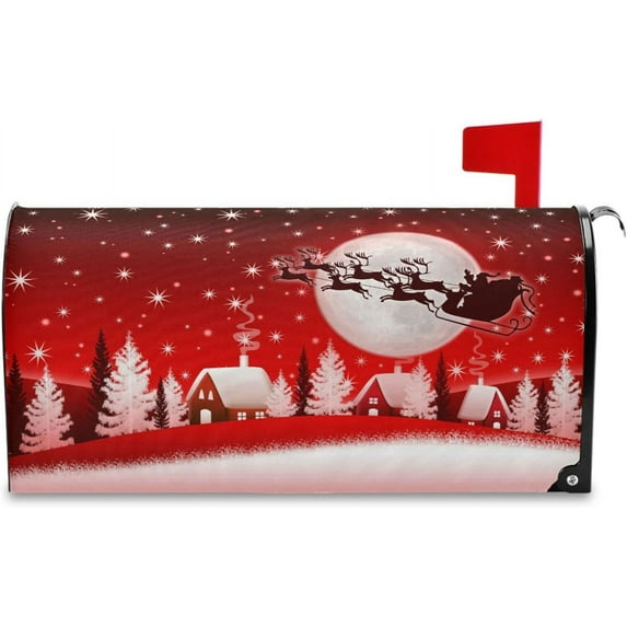 Christmas Mailbox Cover Red Xmas Tree Snowflakes Mailbox Covers Magnetic Large Oversized 21"X25.5" Mailbox Wraps Post Letter Box Cover Garden Decorations