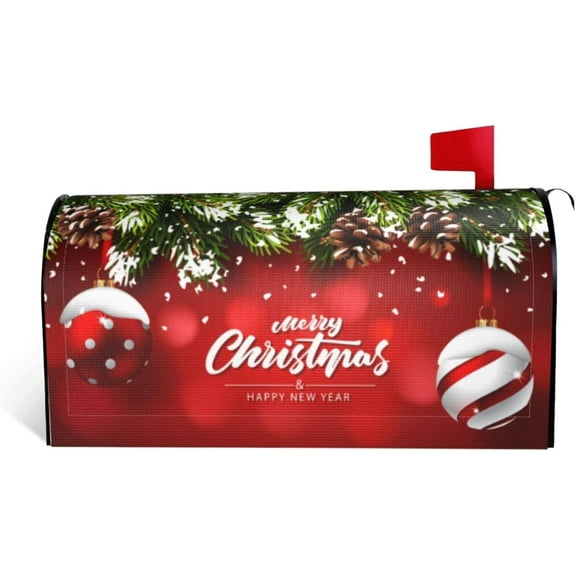 Christmas Mailbox Covers Ball Fir Branch Red Magnetic Letter Post Box Cover Standard Size 25.5 x 21 Inch Garden Yard Home New Year Holiday Decorative
