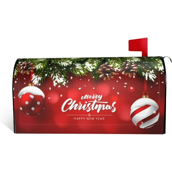 Christmas Mailbox Covers Ball Fir Branch Red Magnetic Letter Post Box Cover Standard Size 25.5 x 21 Inch Garden Yard Home New Year Holiday Decorative