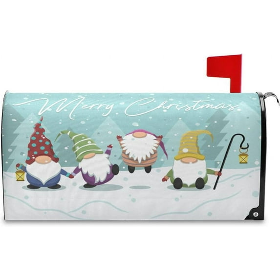 Christmas Mailbox Covers, Cartoon Gnomes Wishing Merry Christmas Mailbox Covers Oxford Cloth Post Box Cover with Magnetic Strip for Garden Yard Decor