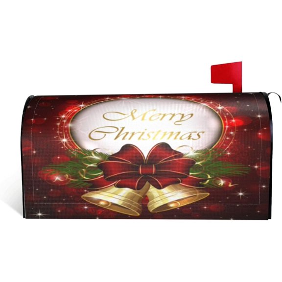 Christmas Mailbox Covers Merry Christmas Bell Snowflake Magnetic Letter Post Box Cover Standard Size 21 x 18 Inch Garden Yard Home Decorative