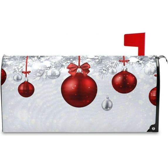 Christmas Mailbox Covers, New Year Fir Branches Red Christmas Balls Mailbox Covers Oxford Cloth Post Box Cover with Magnetic Strip for Garden Yard Decor