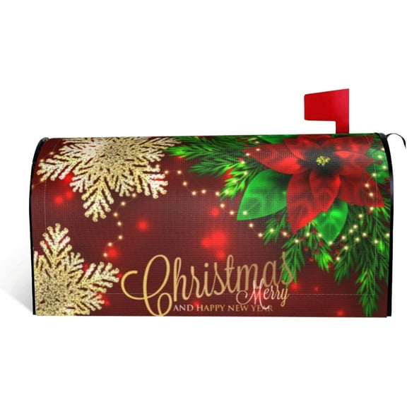 Christmas Mailbox Covers Poinsettia Gold Snowflake Xmas Magnetic Letter Post Box Cover Standard Size 21 x 18 Inch Garden Yard Home New Year Holiday Decorative