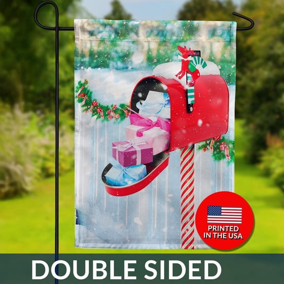 Christmas Mailbox Flag Santa Holiday Delivery Snowy Scene Double Sided Outdoor Decor 1