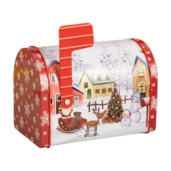 Christmas Mailbox Tin Box, Holiday Mailbox Decoration, Metal Christmas Mailbox Storage Container for Small Gifts and Cards, Festive Christmas Pattern, Durable Metal Material, Compact Size