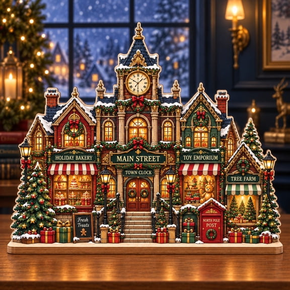 Christmas Main Street Village Wooden Block for Holiday Tabletop Decor