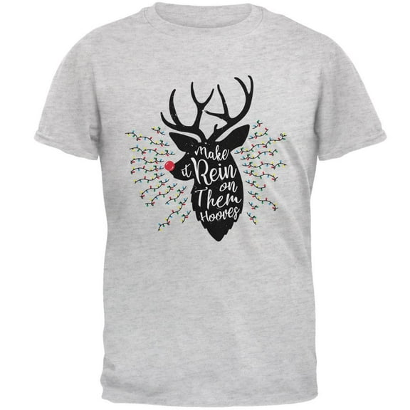 Christmas Make it Rein Rain Reindeer Pun Mens T Shirt Light Heather Grey MD