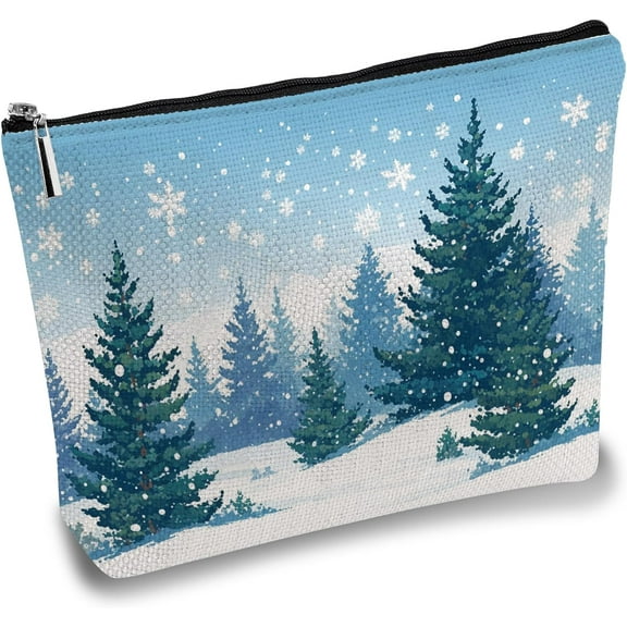 Christmas Makeup Bag Forest Snow Canvas Cosmetic Bag Multipurpose Pen Case Zipper Toiletry Travel Bag Case Purse Pouches Portable Survival Kit for Women Friend Christmas Party Gift 10x7Inch for diy