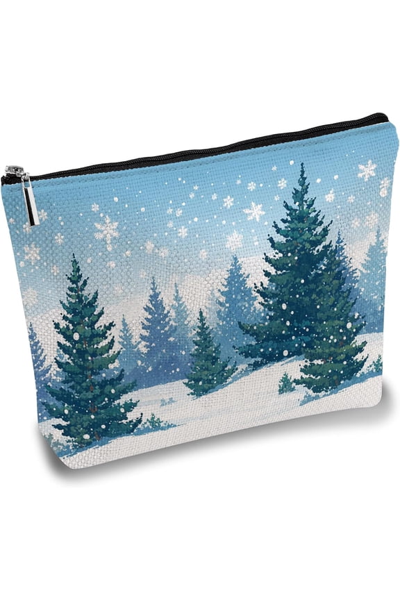 Christmas Makeup Bag Forest Snow Canvas Cosmetic Bag Multipurpose Pen Case Zipper Toiletry Travel Bag Case Purse Pouches Portable Survival Kit for Women Friend Christmas Party Gift 10x7Inch for diy