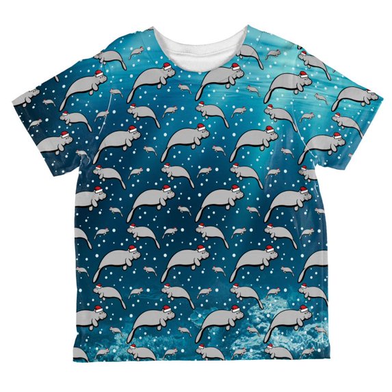 Christmas Manatee Floaty Potato Pattern All Over Toddler T Shirt Multi 6T