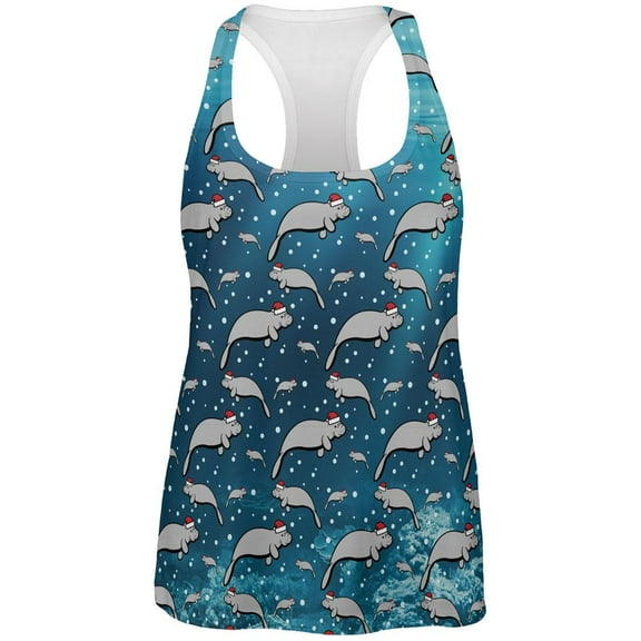 Christmas Manatee Floaty Potato Pattern All Over Womens Work Out Tank Top Multi 2XL