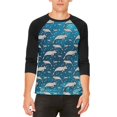 thumbnail image 1 of Christmas Manatee Floaty Potato Pattern Mens Raglan T Shirt White-Black X-LG, 1 of 2