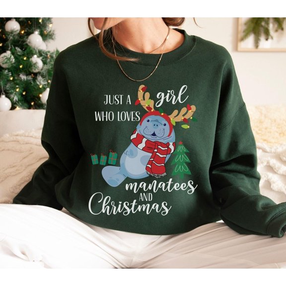 Christmas Manatee Sweatshirt, Funny Sea Cow Crewneck, Cozy Holiday Ocean Animal Gift, Trendy Xmas Shirt