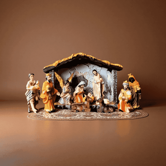 Christmas Manger Nativity Set Figurine - Resin, Farmhouse Style - 12 Piece Set