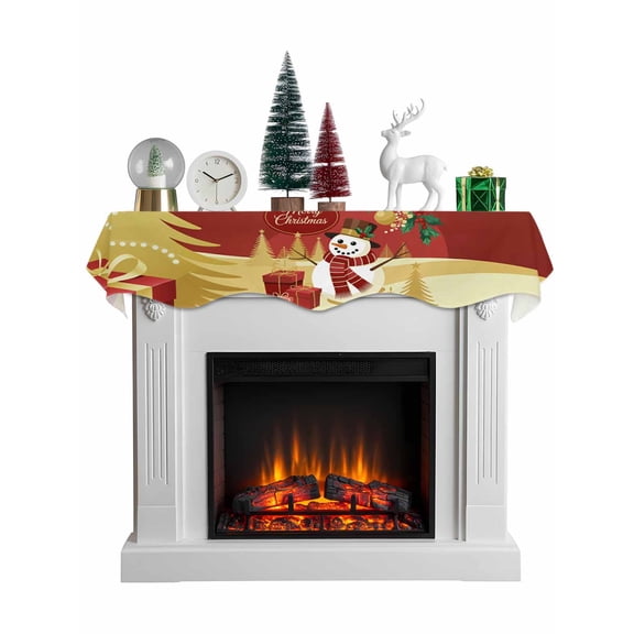 Christmas Mantel Scarf Fireplace Decorations for Living Room, Winter Snowman Gold Pine Tree Berry Xmas Ball Fireplace Mantel Scarf Cover Runner for Halloween/Thanksgiving/Christmas Decor 60"x17"