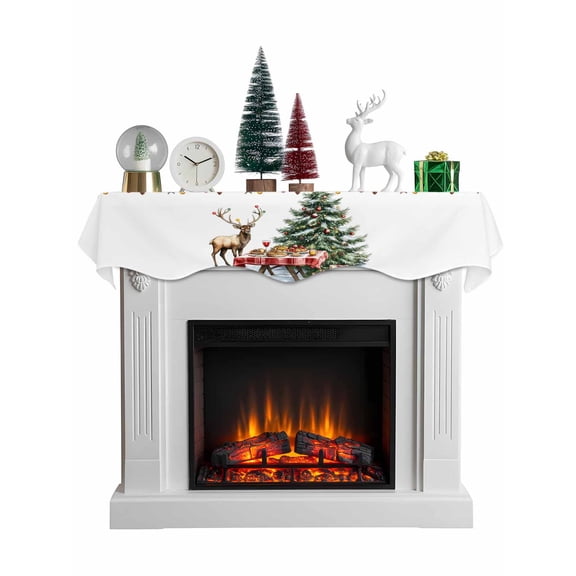 Christmas Mantel Scarf Fireplace Decorations for Living Room, Xmas Balls Winter Pine Tree Fruits Gifts Fireplace Mantel Scarf Cover Runner for Halloween/Thanksgiving/Christmas Decor 60"x17"