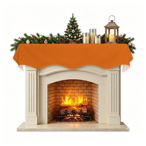 Christmas Mantle Scarf 60x17 Inch, Burnt Orange Fireplace Christmas Decorations Cover Runner, Country Modern Farmhouse Solid Fall Orange Christmas Mantel Decorations Xmas Holiday Mantel Scarves