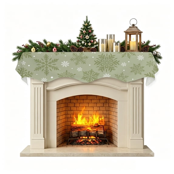 Christmas Mantle Scarf 60x17 Inch, Sage Green Christmas Fireplace Christmas Decorations Cover Runner, Winter Xmas Snowflakes Textured Christmas Mantel Decorations Xmas Holiday Mantel Scarves