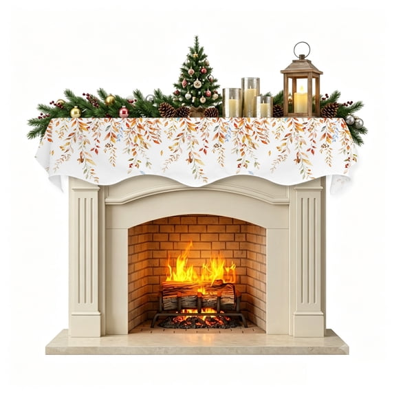 Christmas Mantle Scarf 90x17 Inch, Rustic Leaves Fireplace Christmas Decorations Cover Runner, Vintage Farmhouse Weeping Leaf Botanical Christmas Mantel Decorations Xmas Holiday Mantel Scarves