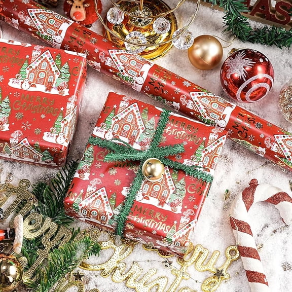 Gift Wrapping Paper Roll 58" x 23", Christmas Houses , Decorative Printed Gift Wrap, Easy Cut & Fold, Durable Paper for Birthday, Holiday, Party and DIY Crafts,1 Roll