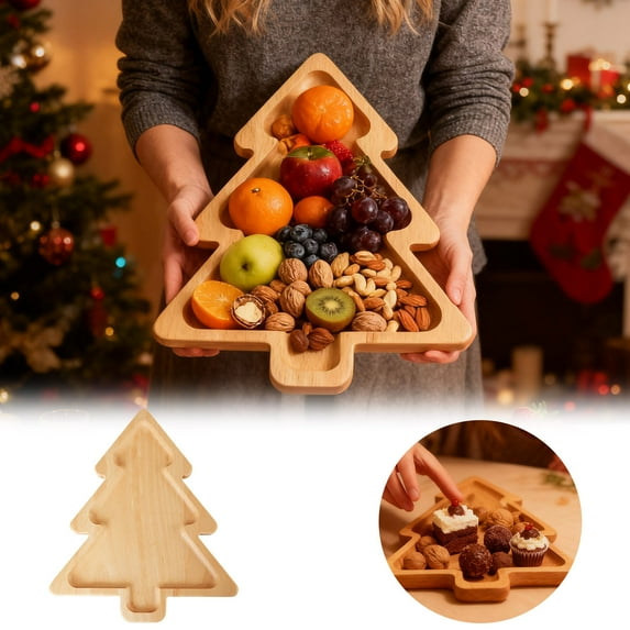 Christmas Mas Shaped Wooden Snack Tray Festive Serving Platter Holiday Parties Xmas Dessert Candy Holder Natural Food Dish Ideal Home/Party Use 2 Tier Fruit Fancy Pottery Bowl, Christmas Fruit Plate