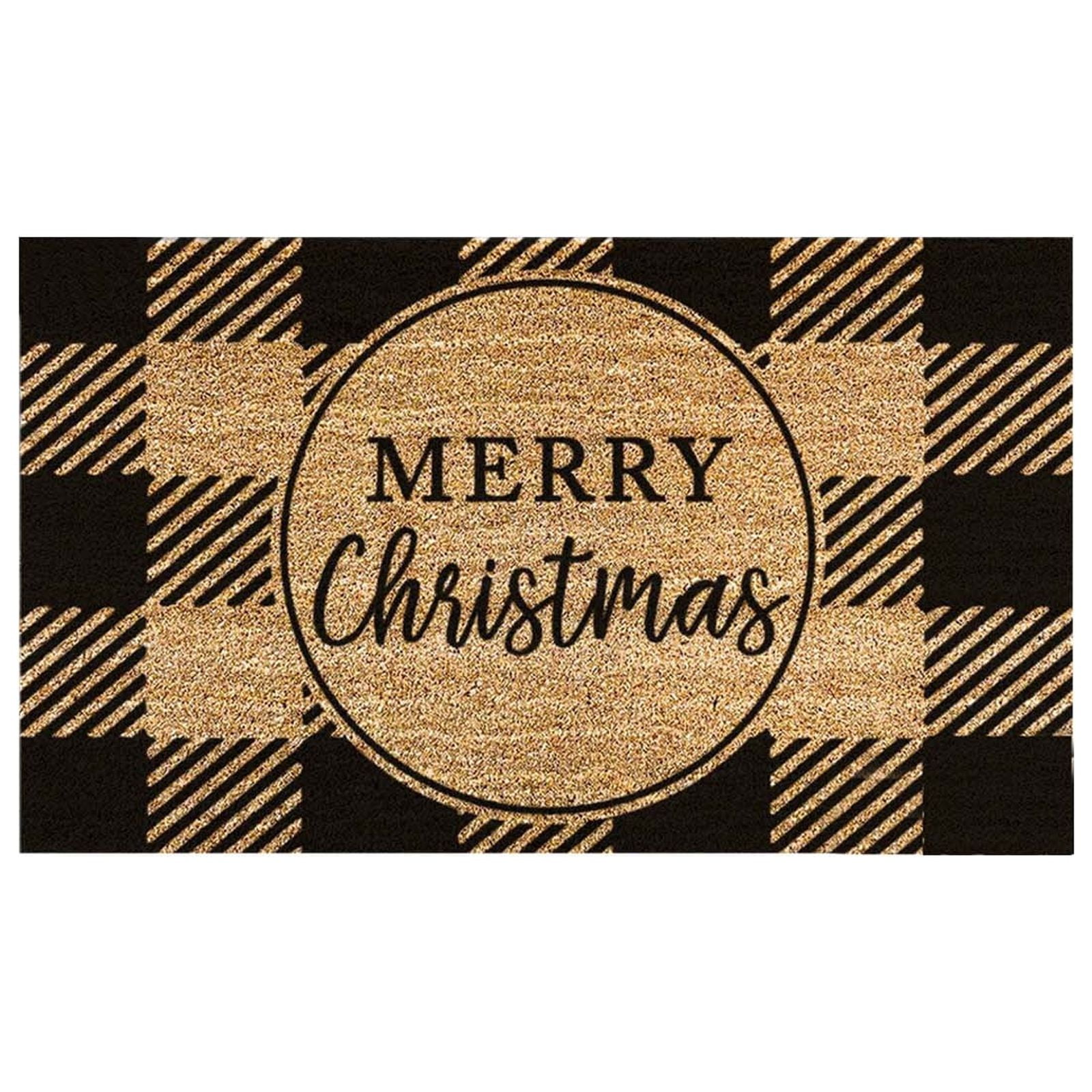 Christmas Mat With 'Merry Christmas' Pattern And Plaid Design Festive