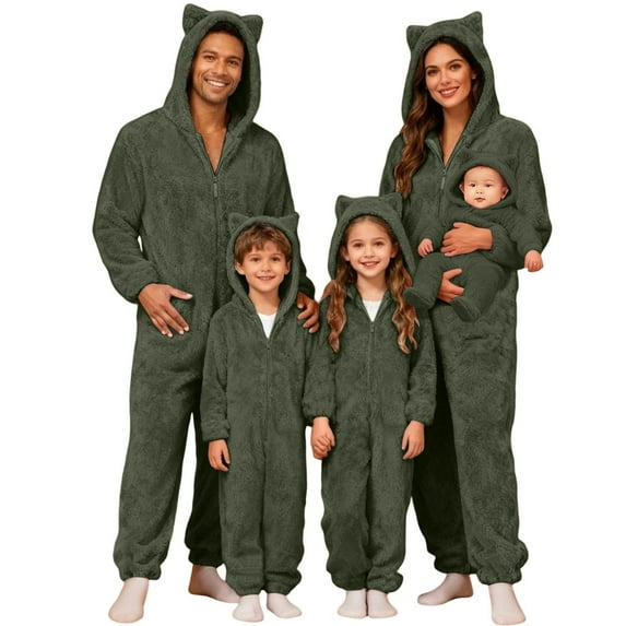 Christmas Matching Family Outfits Fluffy Jumpsuit Thermal Cat Hooded Jumpsuit Christmas Eve Clothes