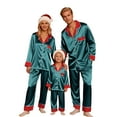thumbnail image 1 of Christmas Matching Family Outfits Satin Christmas Pajamas Long Sleeve Button down Sleepwaear Holiday Top and Pants 2 Piece Set Festive Family Pajamas, 1 of 4