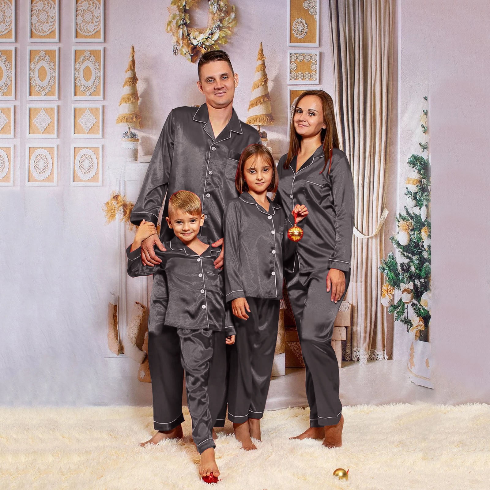 Christmas Matching Family Outfits Satin Silk Pajama Set for Family Long ...