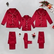 WEFFJMLT Matching Family Christmas Pajamas Satin Silk Pajama Set for Family Button Down Pajamas Women Solid Sleepwear Loungewear Matching Holiday Pajamas