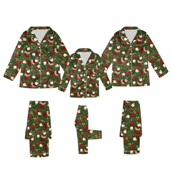 Christmas Matching Family Pajamas 2 Piece Xmas Print Silk Like Long Sleeve Family Pajamas Set Sleepwear Relaxed Fit Home Wear Lounge Set Crew Neck Pajamas 150