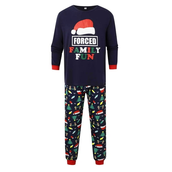 Christmas Matching Family Pajamas Christmas Family Outfit Dad Pajama Set Long Sleeve Crew Neck Full Length Pants Printed Soft Cozy Sleepwear For Dad Blue S
