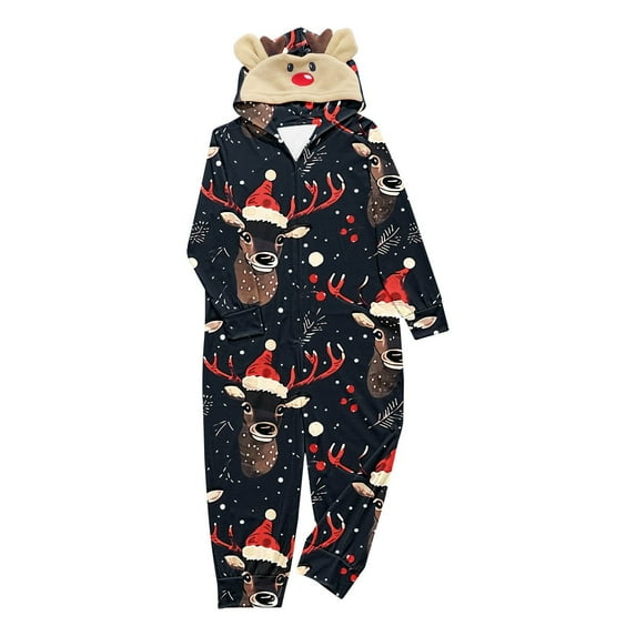 Christmas Matching Onesie Family Womens Men Kids Pajama Sets Long Sleeve Sleepwear Funny Cute Print Jumpsuit,Black 4,Kid:5 Years