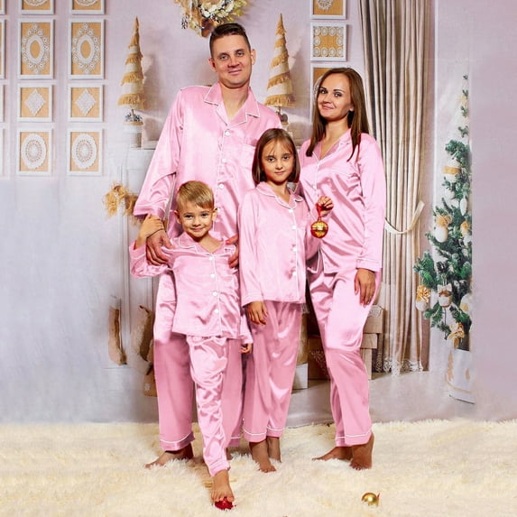 Christmas Matching Pajamas For Family Satin Silk Sleepwear for Family Button Down Matching Mom And Baby Pajamas Christmas Family Gifts Pink Pajamas for Mom Pajamas