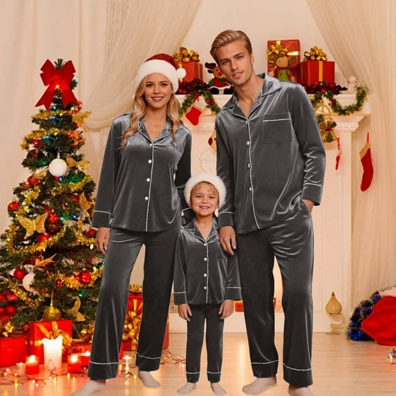 Christmas Matching Pjs Family Velvet Pajamas Long Sleeve Button down — free download