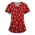 Christmas Maternity Scrub Tops Women with Pockets Santa Claus V Neck