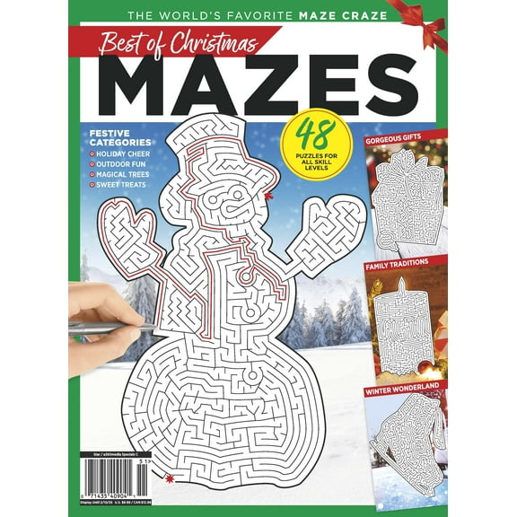 Christmas Mazes - 48 Puzzles For All Skill Levels, Family Fun, Festive Categories, Holiday Cheer, Outdoor Fun, Magical Trees, Sweet Treats, Helpful Tips, Challenge Brain, Relax, Unwind, Unplug Solve