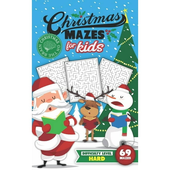 Christmas Mazes for Kids 69 Mazes Difficulty Level Hard: Fun Maze Puzzle Activity Game Books for Children - Holiday Stocking Stuffer Gift Idea - Santa