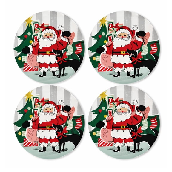 Christmas Melamine Dinner Plates, Set of 4, Santa Scene  St Nicholas Square