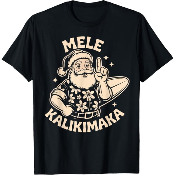 Christmas Mele Kalikimaka Santa Hawaii T-Shirt- American fashion hot selling casual retro high quality 100% cotton T-shirt 1 piece